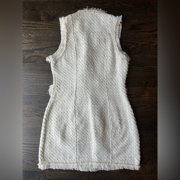 Trixxi Tweed Vest Dress M Cream Fringe Double Breasted Jackie Kennedy Inspired - Picture 2 of 7